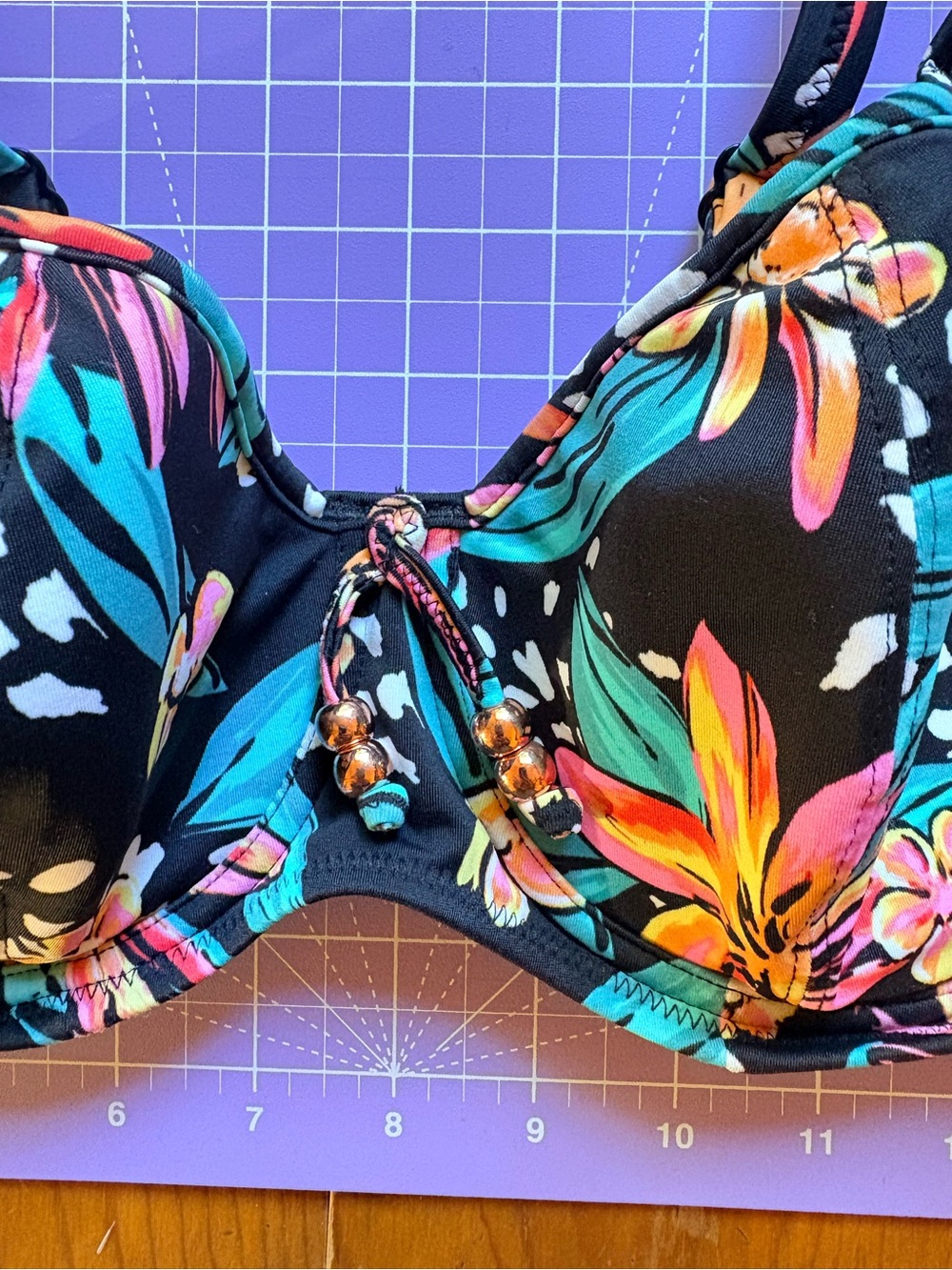 Freya Swim | Black Retro Florals Bikini Top with Tie Detail - Picture 2 of 5